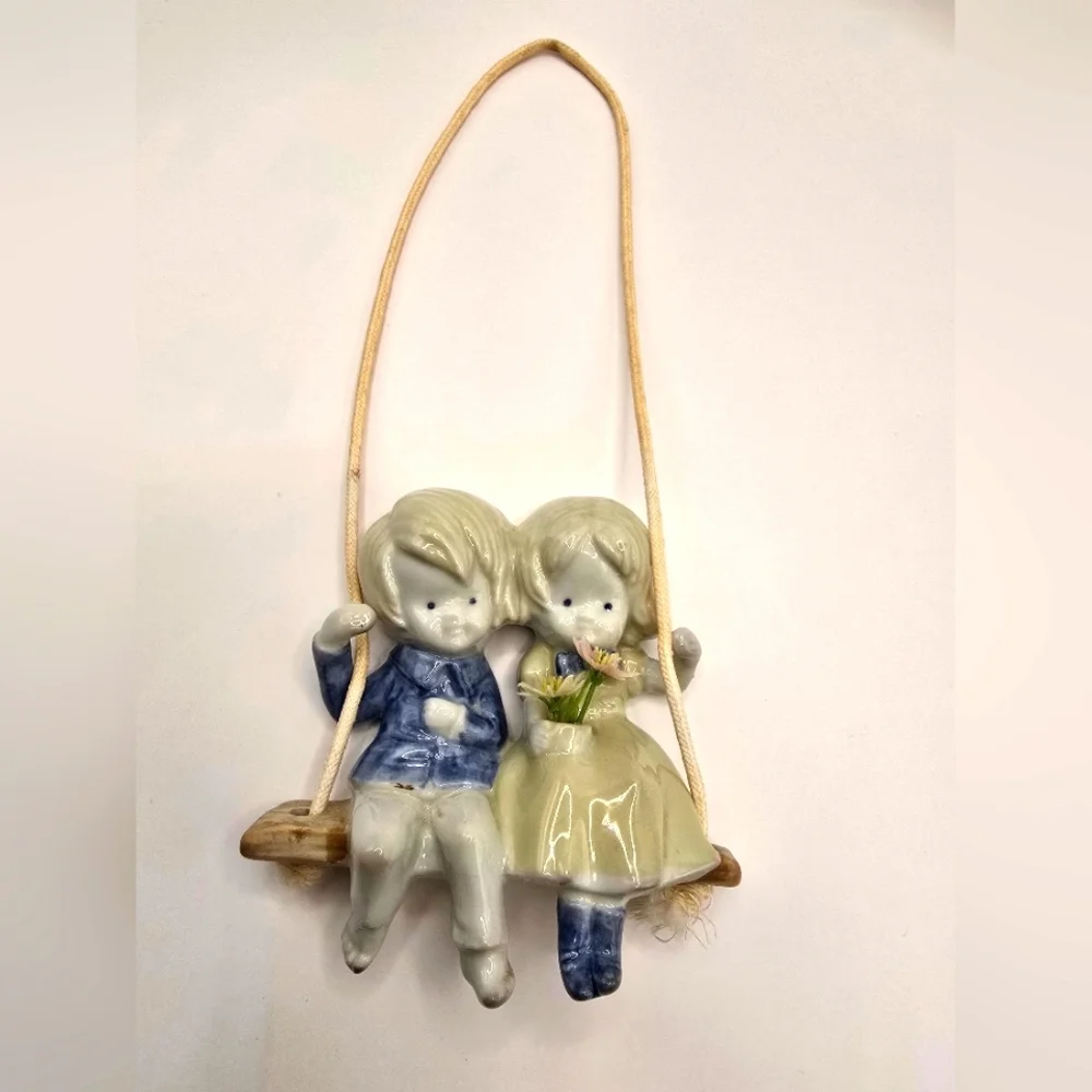 Vintage Japan Porcelain Figurine of Children on Swing